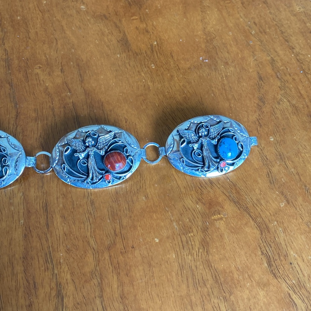 Silver link belt with semi precious stones - Picture 3 of 7